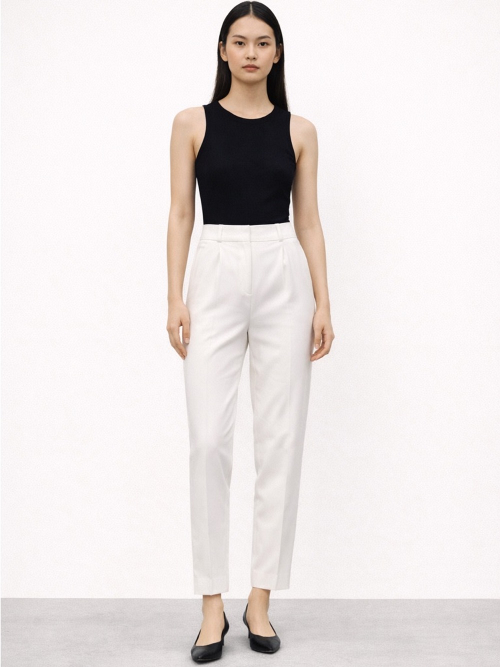 Zara White High Waisted Tailored Trousers M Minimalist Pleated Straight Leg Pant